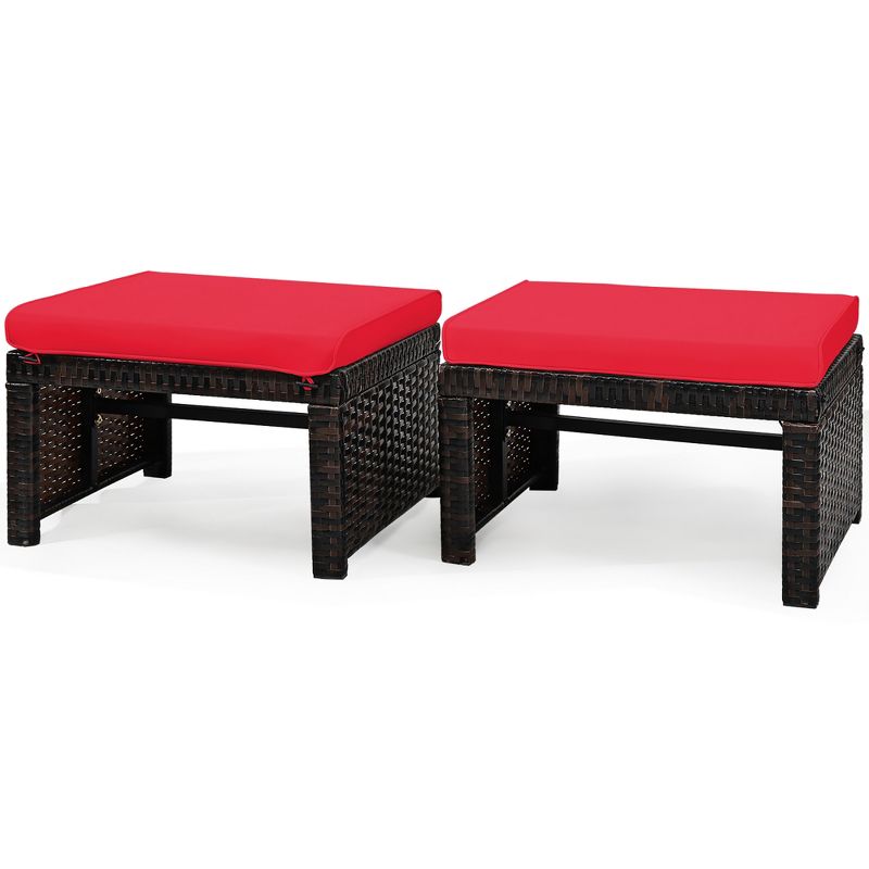 Costway 2PCS Patio Rattan Ottoman Cushioned Seat Foot Rest Furniture Turquoise\Red\White, 2 of 11