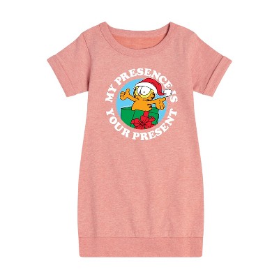 - Garfield - My Presence Is Your Present Graphic Short Sleeve Fleece Dress