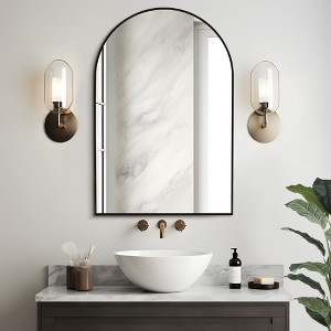 1-Piece 36 In.H x 24 In.W Aluminum Alloy Thin Edged Right Angled Arch Gold Hanging Mirror Wall Mirror - 1 of 4