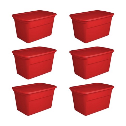 Rubbermaid Roughneck 18 Gal Plastic Holiday Storage Tote, Green and Red (6  Pack)