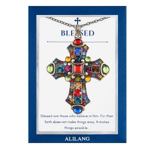 Anna-Kaci Colorful Stained Glass Rhinestone Cross Pendant Necklace Gift Message Card & Envelope Faith Jewelry Gifts - 1 of 4