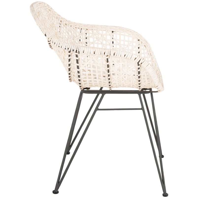 Jadis Leather Woven Dining Chair (Set of 2) - White/Dark Grey - Safavieh., 3 of 9
