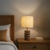 ALOADECOR 15'' Japandi Solid Wood Base Table Lamp Modern Classic Nightstand Lamp with Beige Fabric Shade for Bedside Foyer Dining Room - 4 of 4