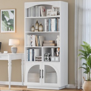 SOLACE FURNITURE 70" Tall Bookshelf, Bookcase with Doors, 5 Tier Bookshelf with Cabinet & Adjustable Shelves - 1 of 4