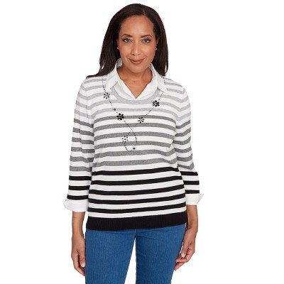 Alfred Dunner Women's Ombre Stripe Two In One Sweater
