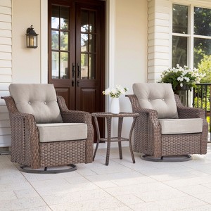 Buenhomino 3 Pieces Patio Furniture Set with 6-inch Thick Cushion, Outdoor High Back Swivel Rocker Patio Chairs, 3PCS Wicker Conversation Set - 1 of 4