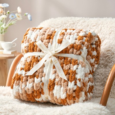 Amelie Home Chunky Knit Blanket Throw,Handmade Chenille Cable Knitted Crochet Throw Blanket,Throw