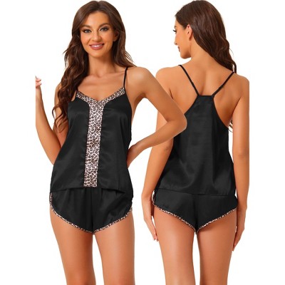 cheibear Women's Satin Sliky Sleeveless Cami Back Sleepwear with Shorts Lounge Pajamas Set