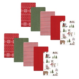 Hudson Baby Unisex Baby Cotton Flannel Burp Cloths Set, Christmas Forest, One Size - 1 of 4