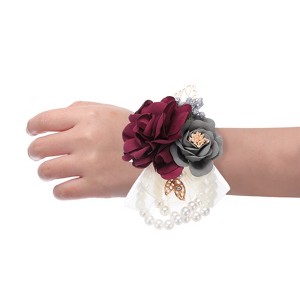 Unique Bargains Decorative Wedding Prom Party Artificial Rose Wrist Corsages 6 Pcs - 1 of 3
