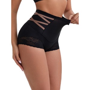 INSPIRE CHIC Women's High-Waisted Tummy Control Butt Lifting Briefs Lace Trim Stretch Comfortable and Breathable Panties - 1 of 4
