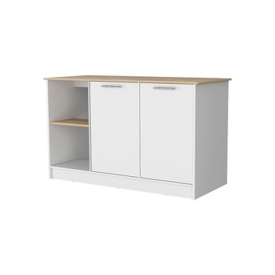 HomeRoots White and Oak 59" Kitchen Island With Storage