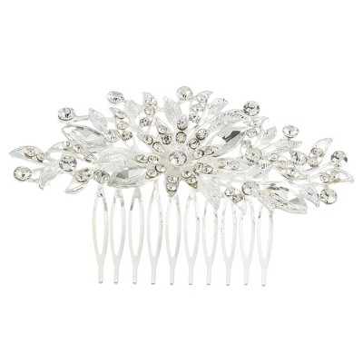 Unique Bargains Women's Rhinestone Hair Bride Wedding Comb 1 Pc Silver ...