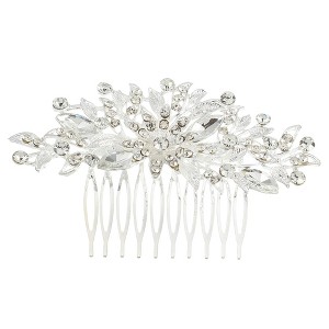 Unique Bargains Women's Rhinestone Hair Bride Wedding Comb 1 Pc Silver Tone 3.94"x2.36" - 1 of 4