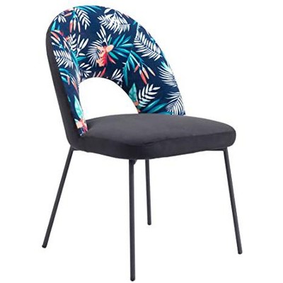 Merion Multicolor Print & Black Velvet Side Chair, 19.7"