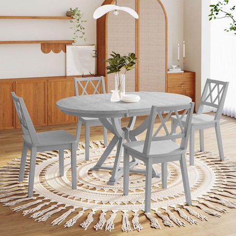 5 Piece Dining Table Set For 4 Round Extendable Kitchen Table With 4 Upholstered Chairs Kitchen Breakfast Table Set For Kitchen Living Room Grey Target