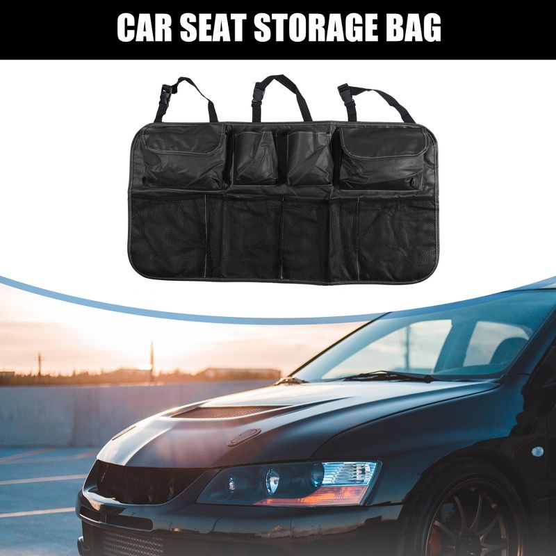 Unique Bargains Car Seat Protector Bag Multi Pocket Storage Bag Faux Leather 34.65"x18.9", 2 of 7