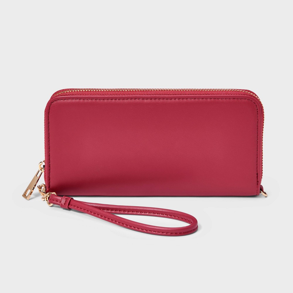 Large Around Zip Wallet - A New Day™ Red: Solid Shell, 8" Width, 4" Height