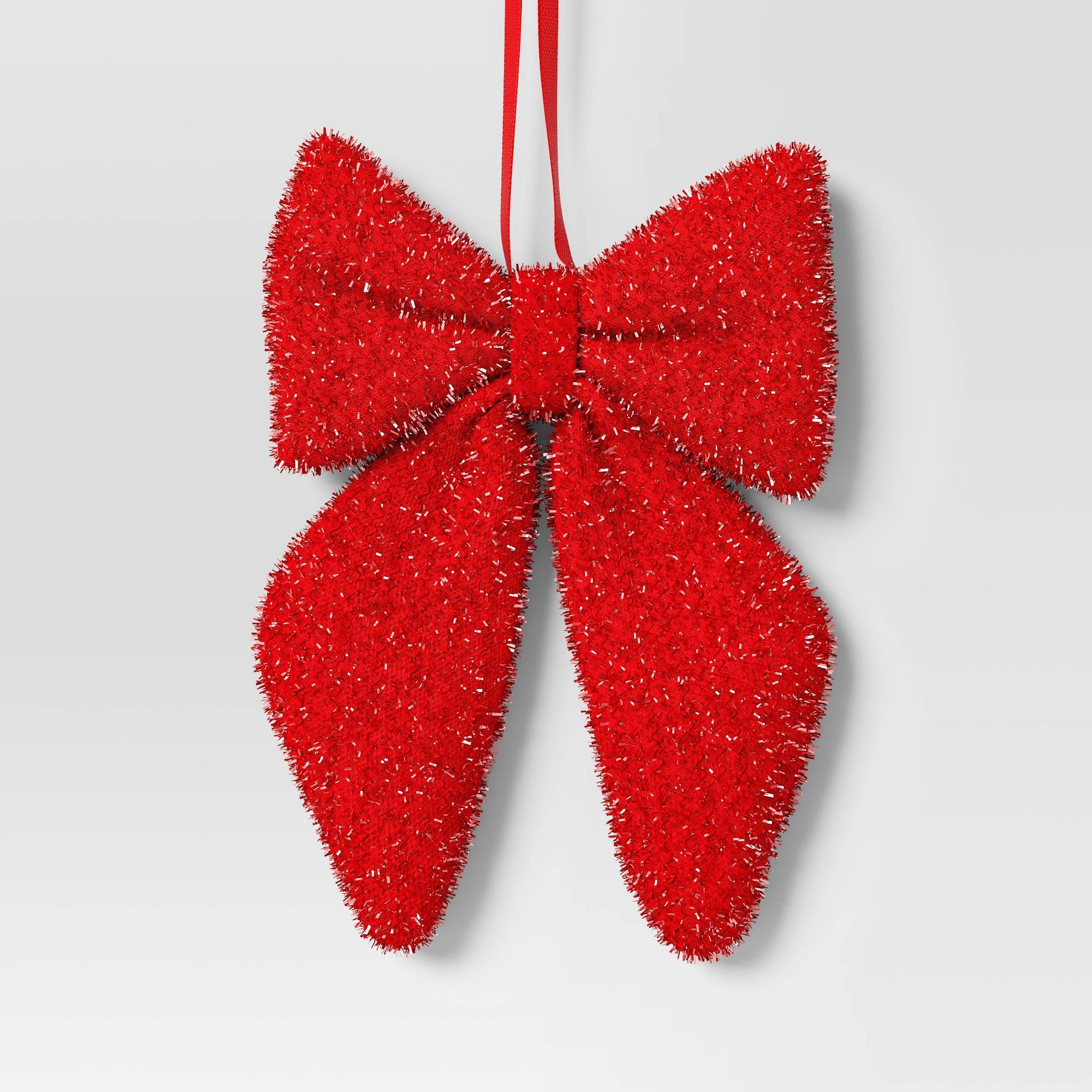 6.5" Christmas Tinsel Bow Ornament Red - Wondershop™