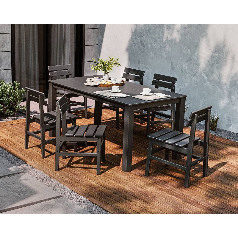 POLYWOOD 7pc Modern Studio Plaza Chairs and Parsons Table Outdoor Patio Dining Set, 3 of 5