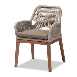 bali & pari Jennifer Woven Rope Mahogany Dining Armchair Gray/Walnut: Upholstered, No Assembly, Polyester/Cotton - 1 of 4