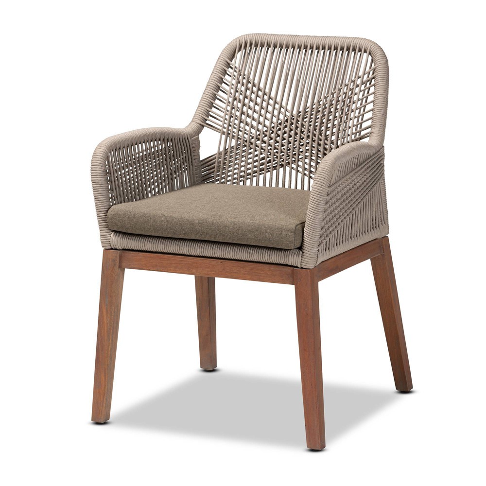 Photos - Chair Jennifer Woven Rope Mahogany Dining Armchair Gray/Walnut - bali & pari