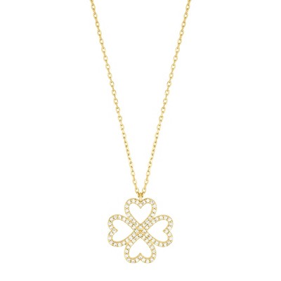 Adornia 14k Gold Plated Heart-Shaped Pave Clover Necklace
