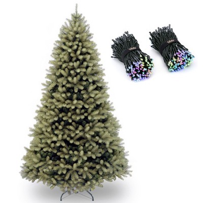 National Tree Company Downswept Douglas 7 Foot Unlit Christmas Tree Bundle with Twinkly 400 LED RGB Multicolor 105 Foot String Lights, Bluetooth WiFi