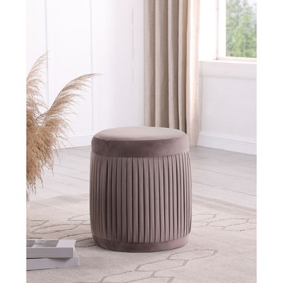 Kumasinova Round Upholstered Ottoman Stool,Accent Footrest Ottoman with Tropical Wooden Frame,Chic Vanity Stool for Living Room & Vanity,Mauve