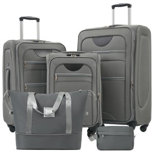 Naysaye Luggage Softside Expandable 3 Piece Luggage Set with Duffel Bag TSA Lock Spinner Wheels for Travel, Gray, 31.78"*20"*12.33" - 1 of 4