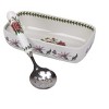 Portmeirion Botanic Garden Porcelain Cranberry Dish and Slotted Spoon, 2-Piece Set - Rhododendron Motif, Dish: 8 x 4.25 inch / Spoon: 4.25 inch - 2 of 4