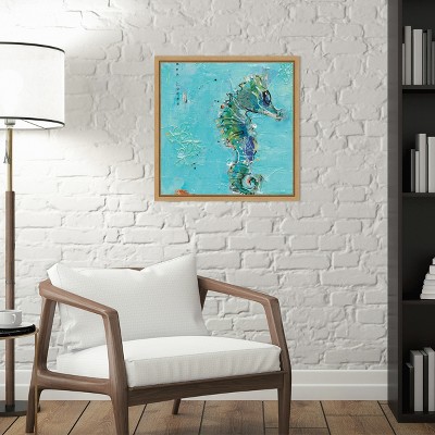 16-inch Blue and Green Seahorse Canvas Print with Wood Frame
