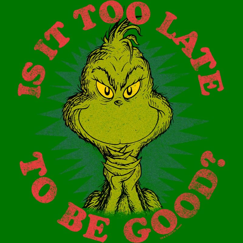 Men's Dr. Seuss Christmas The Grinch Is it too Late T-Shirt, 2 of 6