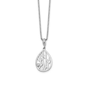 Black Bow Jewelry Diamond Leaf Teardrop Necklace in Rhodium Plated Silver, 18-20 Inch - 1 of 4