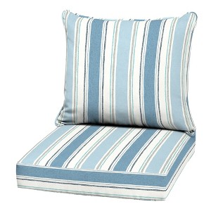 ARDEN Outdoor Deep Seat Cushion Set, 22 in x 24 in, Weather-Proof, Rain-Proof, Fade Resistant Patio Cushion French Blue Linen Stripe - 1 of 4