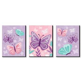 Big Dot of Happiness Beautiful Butterfly - Floral Nursery Wall Art and Kids Room Decor - 7.5 x 10 inches - Set of 3 Prints