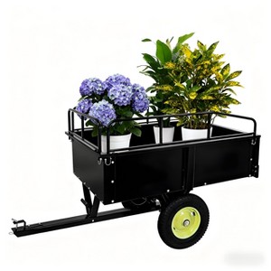Heavy Duty Steel Dump Cart, 15 Cubic Feet Tow Behind Garden Trailer with Raised Side Rails, Hand Pull or Foot-Release Utility Trailer - 1 of 4