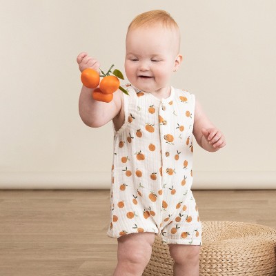 Organic Sleeveless Bubble Romper - Mandarin