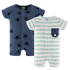 Baby Boy Rompers, 2pk - The Peanutshell® Blue Stars, Navy Green, Newborn to 24 Months - 1 of 4