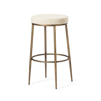 Maven Lane Stella Backless Fabric Bar Stool, Antique Brass/Beige