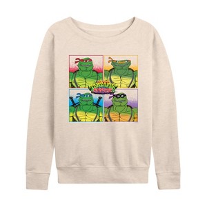 Women's - Teenage Mutant Ninja Turtles - TMNT Group Lightweight French Terry Wide Neck Long Sleeve Graphic Shirt - 1 of 4