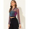 INSPIRE CHIC Women's Sheer Stand Collar Zip Up Shiny Cropped Jacket - 3 of 4