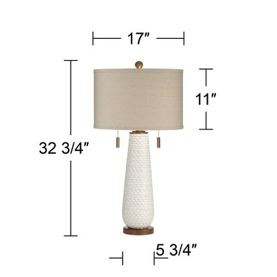 White Grooved Ceramic Table Lamp with Taupe Drum Shade