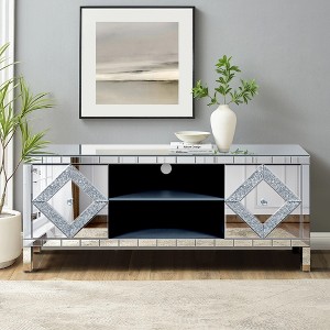 47" Mirrored TV Stand with Diamond Glass Doors, Dual Door Media Console with Open Storage, Fits TVs up to 50", Modern Design - 1 of 4