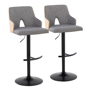 Contemporary Adjustable Swivel Barstool with Peek-A-Boo Wood Back, Armrests, and Rounded T Footrest for Kitchen or Home Bar, Set of 2 - 1 of 4