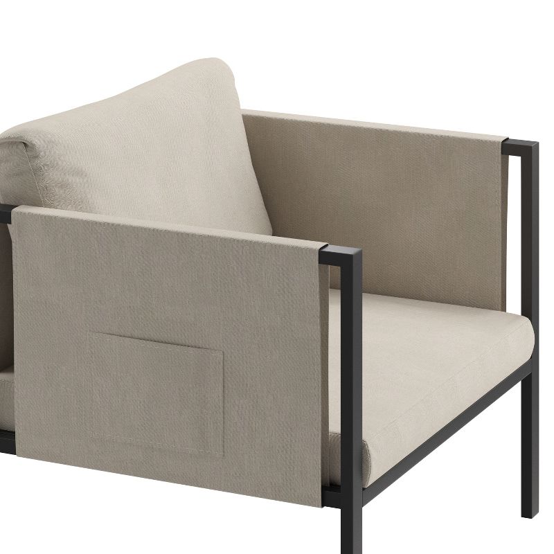 Emma and Oliver Indoor Outdoor Patio Lounge Chair, Steel Framed Club Chair with Cushions and 2 Storage Pockets, 5 of 10