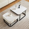 Modern Marble Nesting Coffee Table Set, Round Stacking Tables with Metal Frame, Black - 3 of 4