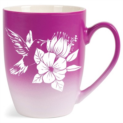Elanze Designs Hummingbird Flower Two Toned Ombre Matte Pink and White 12 ounce Ceramic Stoneware Coffee Cup Mug