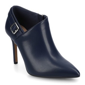 navy blue dress boots womens Women's 5cm stacked heel Journee Womens Vondra Buckle Detail