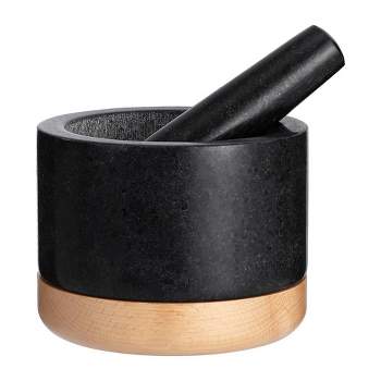 Polished Granite Mortar and Pestle Set, Stone Grinder Bowl for Grinding Herbs Spices, Making Guacamo